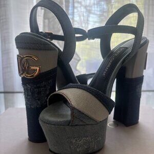 Dolce and Gabbana Patchwork Denim Platform Sandals, Size 36.5